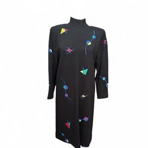 Anne Crimmins for Umi Collection knit Sweater Geometric Patterned Black Dress